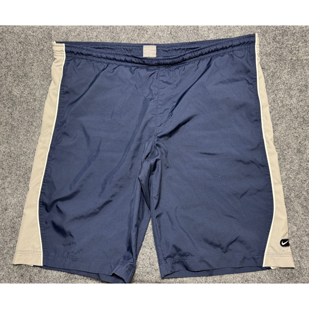 Vintage Nike Swim Trunks Board Shorts Men L Blue Grey Mesh Lining Swoosh